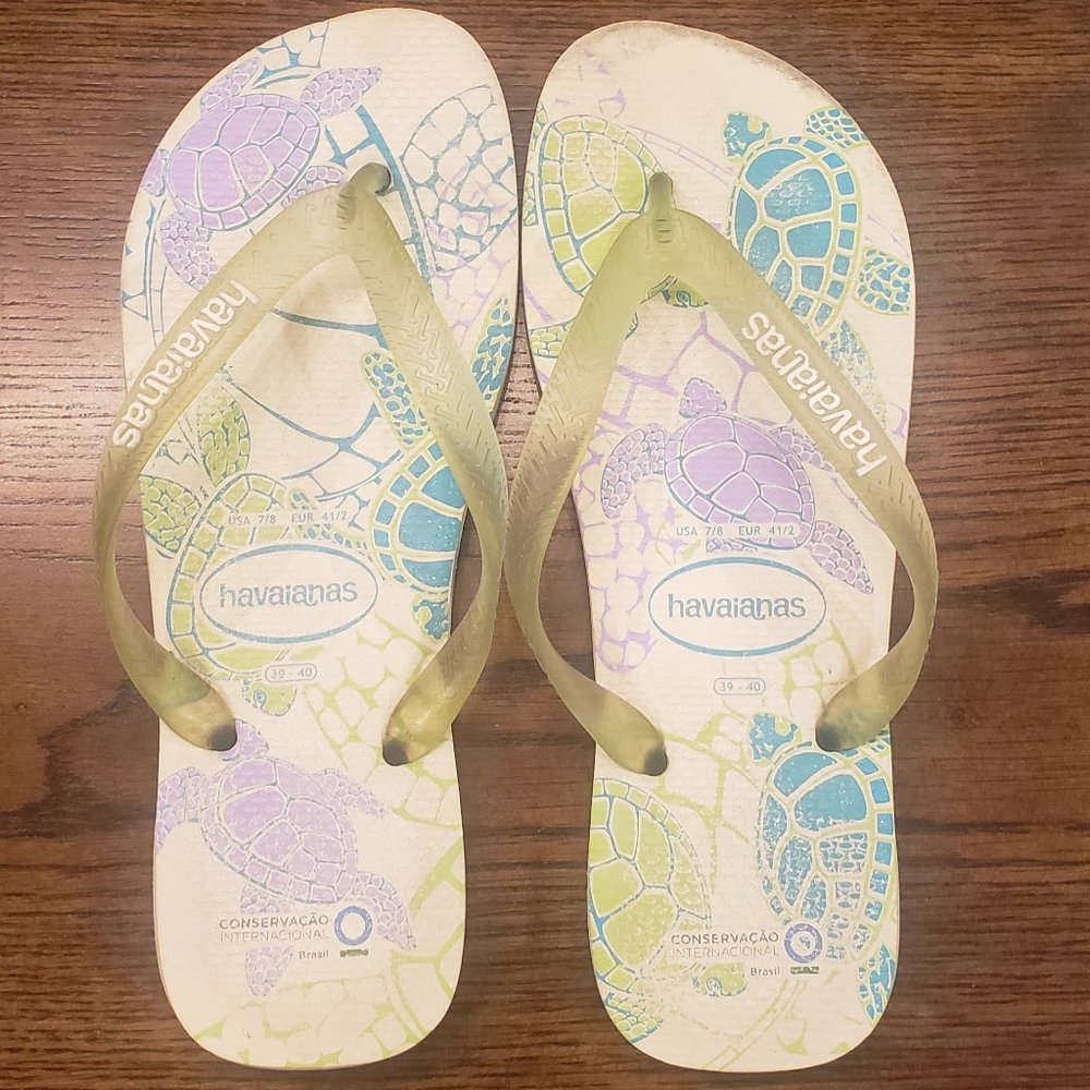 Havaianas us 7/8 BR 39-40 sea turtle conservation lt green jelly straps